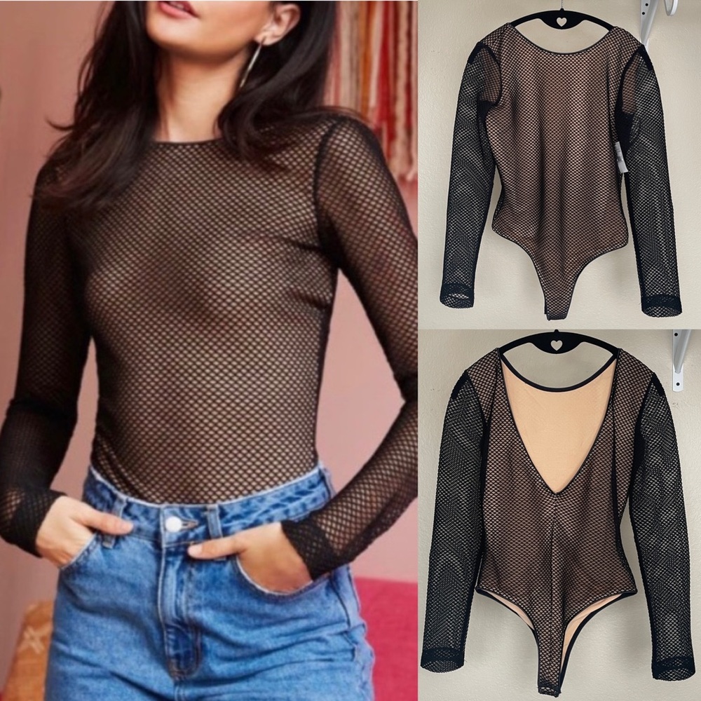 Dress the Population Mesh long sleeve Bodysuit